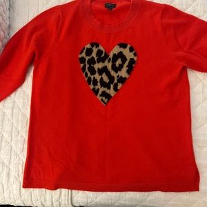 J Crew Cashmere Leopard Heart sweater